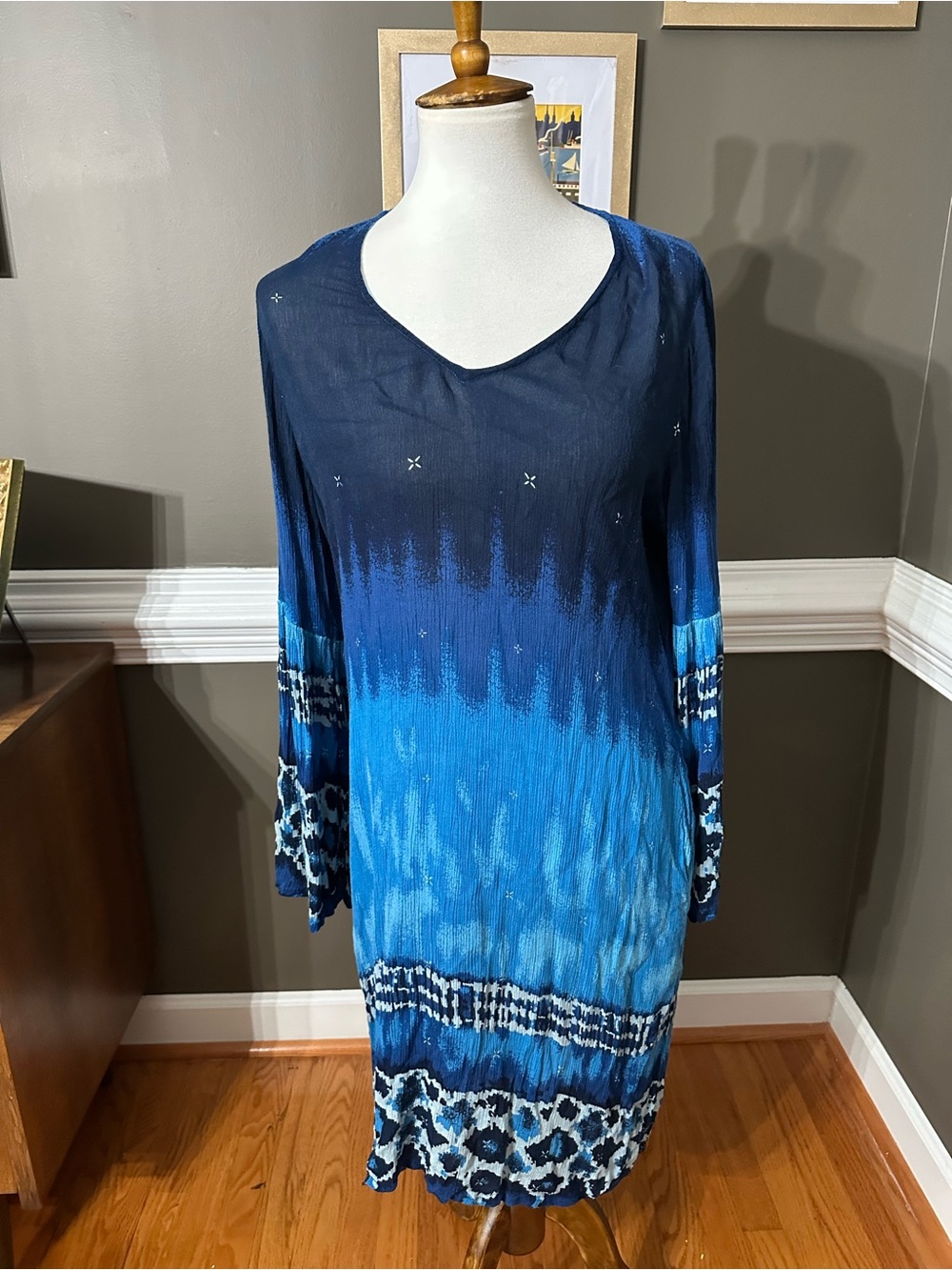 Soft Surroundings Blue Himalaya Shibori Tie-Dye Dress. XL